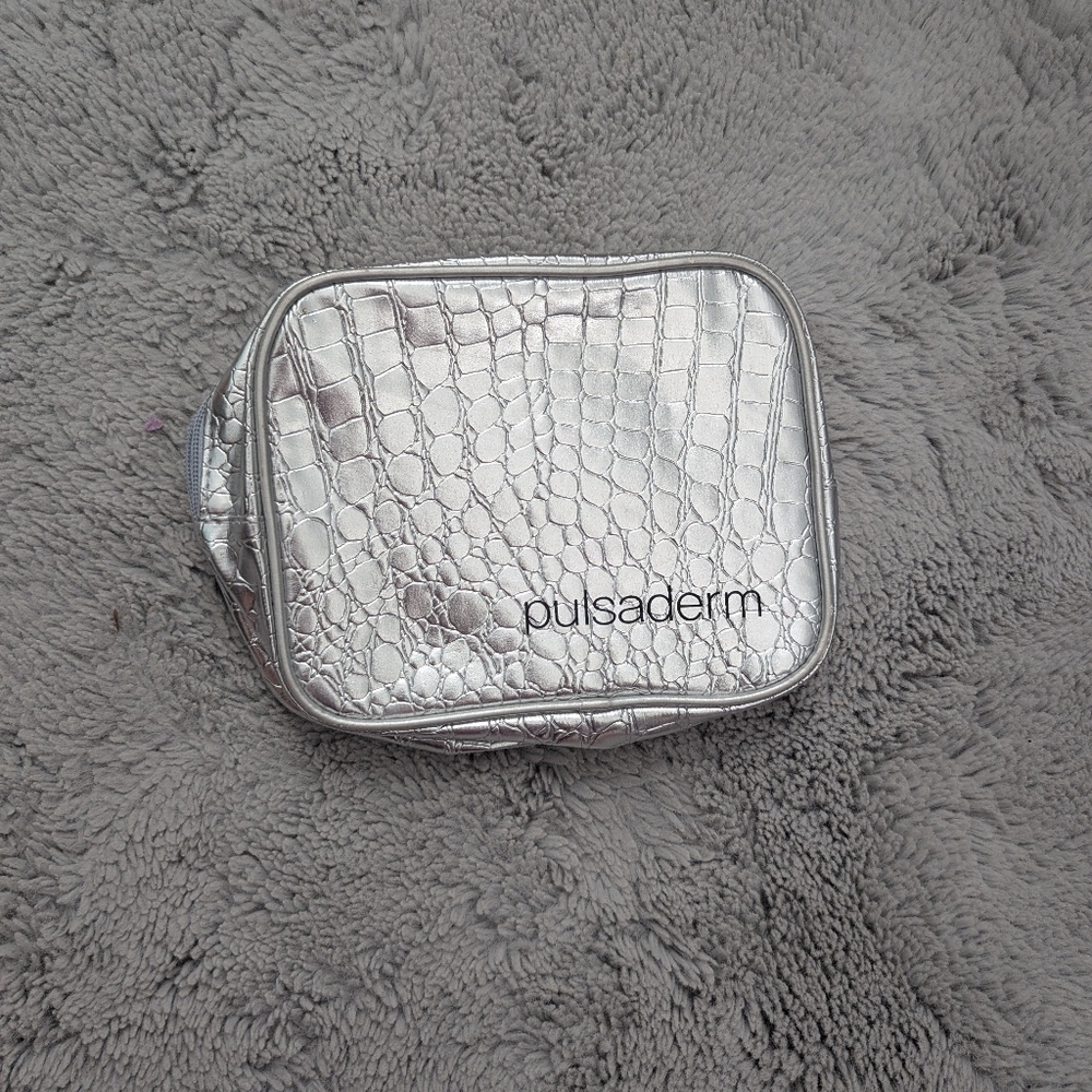 Pulsaderm Silver Metallic Croc Embossed Makeup Bag Travel Cosmetic Case
